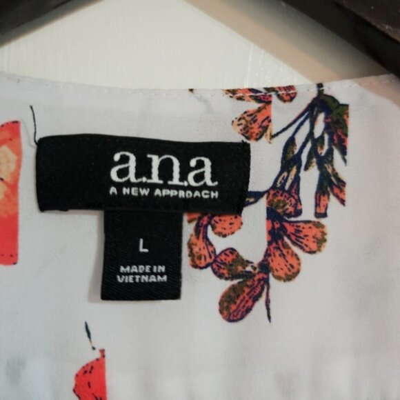 a.n.a. Large White Floral Print Casual V-Neck Pullover Layer Sleeve Top - Picture 2 of 9